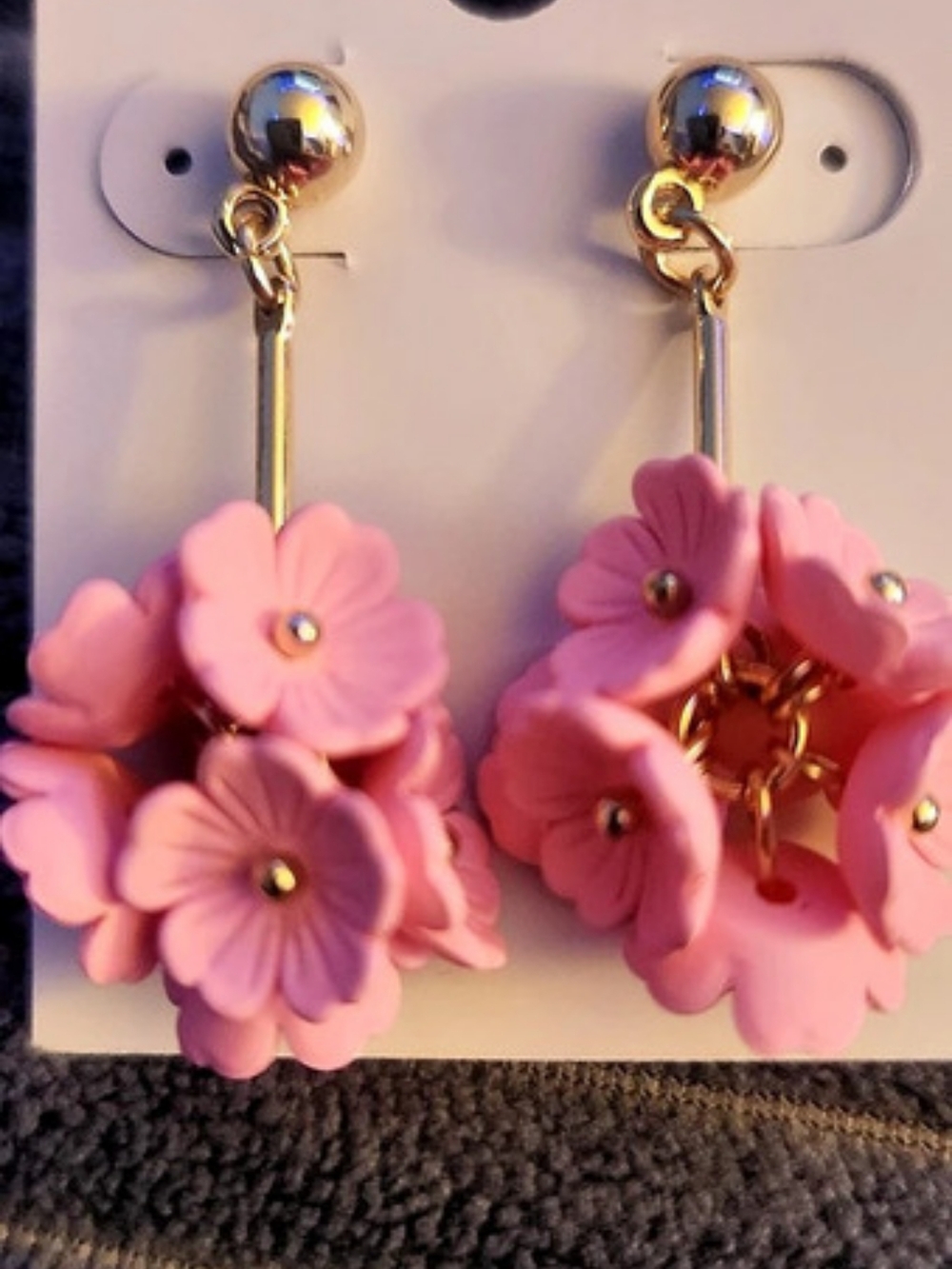 Francesca's Floral Drop Earrings in Pink & Gold